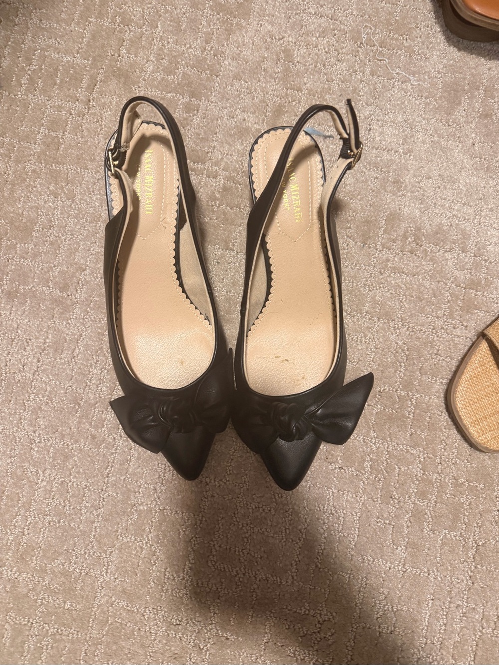 Isaac Mizrahi Black Pointed Slingback Mules with Bow